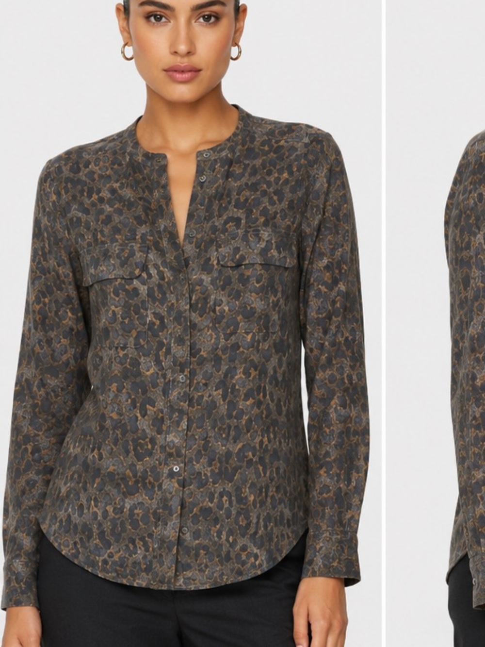 Equipment Femme Slim Signature Silk Blouse Brown Leopard Print 100% Silk Button